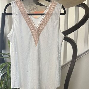 Elegant White and Tan Women's Top